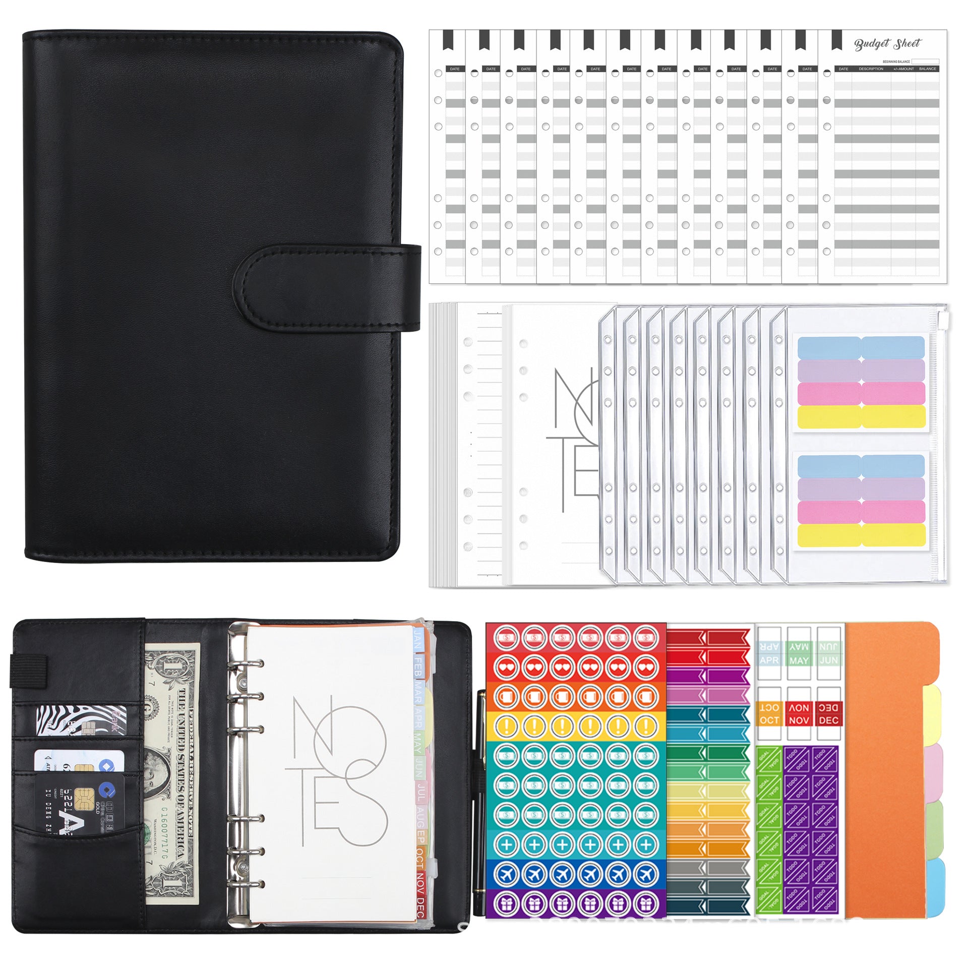 Leather loose-leaf accounting notebook financial planner