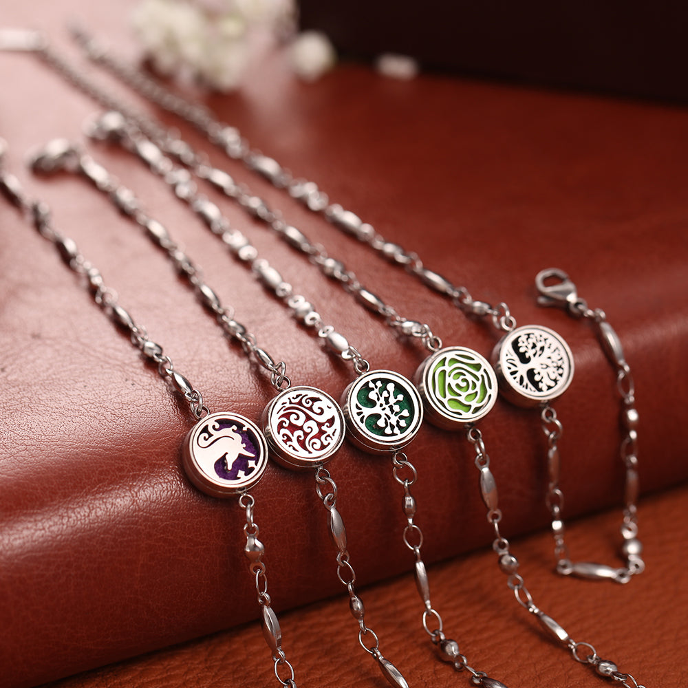 Stainless Steel Openable Aromatherapy Essential Oil Diffuser Box Adjustable Life Tree Essential Oil Bracelet & Other Designs