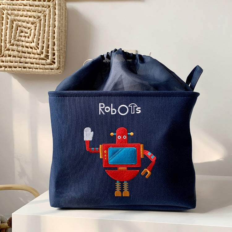 Children's Room Cartoon Clothes Organiser With Drawstring Storage Basket