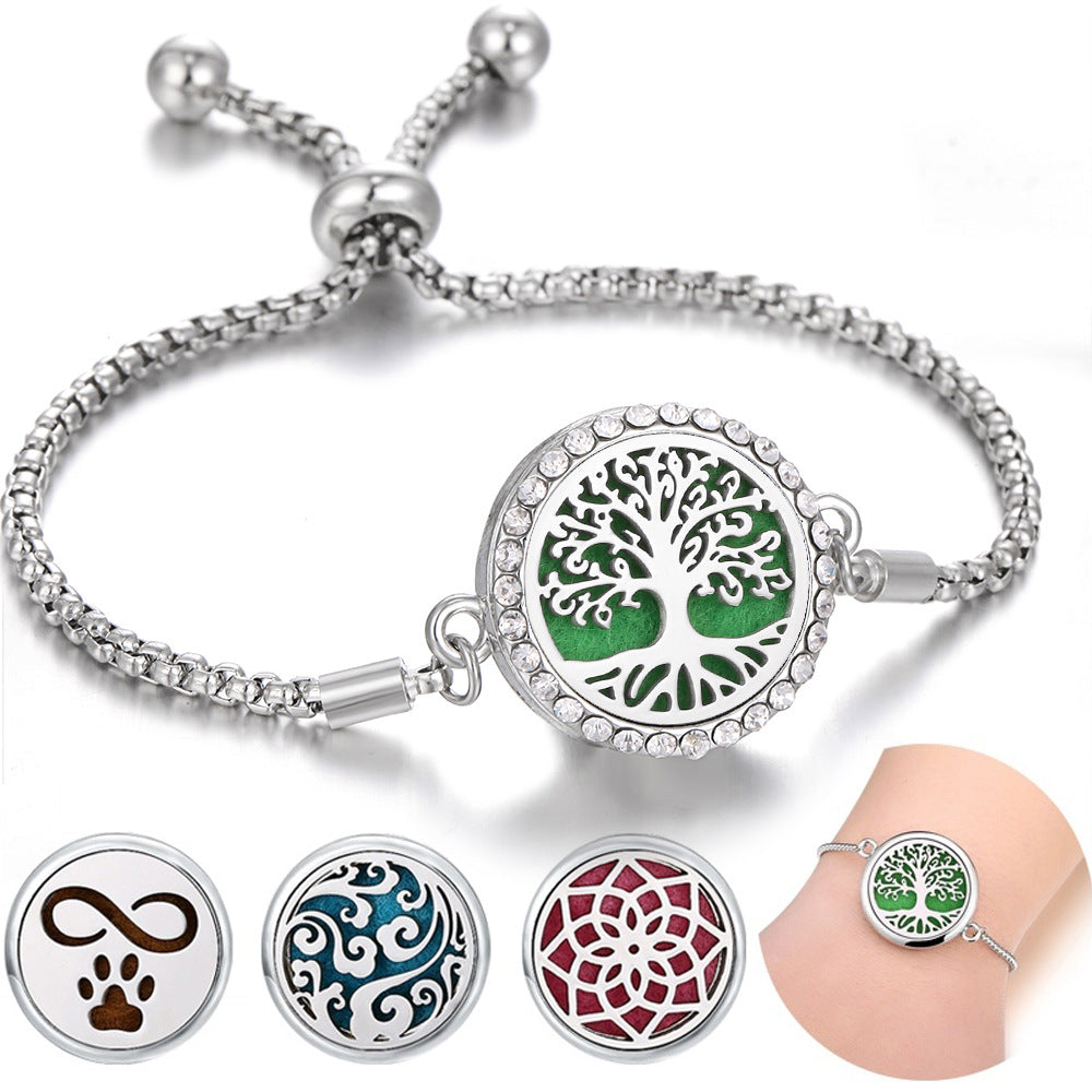 Stainless Steel Openable Aromatherapy Essential Oil Diffuser Box Adjustable Life Tree Essential Oil Bracelet & Other Designs